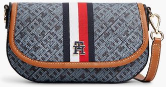 Tommy Hilfiger Womens Signature Stripe Monogram Saddle Bag - Space Blue