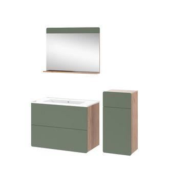 Vicco Conjunto De Muebles De Ba&ntilde;o Izan, Goldkraft Roble/verde, 4 Piezas Con Unidad Midi