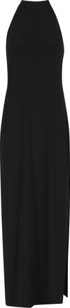 Norma Kamali Black Halter Open-Back Side-Slit Polyester Dress