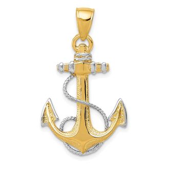 Diamond2Deal 10k Yellow Gold YG Rhodium Anchor Rope Pendant