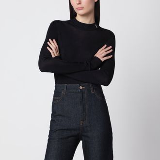 Saint Laurent Black ribbed silk turtleneck sweater