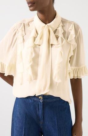 L.k. Bennett Corissa Ruffle Chiffon Button-Up Shirt in Ivory at Nordstrom Rack, Size 10 Us / 14 Uk