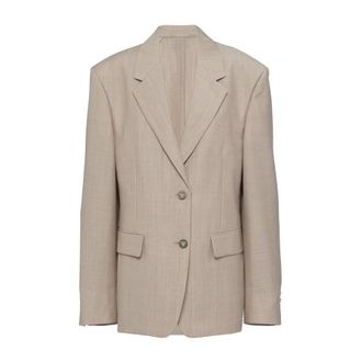 Prada Blazers, female, Beige, Size: S Wool Blazer Jacket