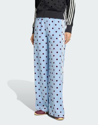adidas Originals Pantaloni a fondo ampio in raso azzurro a pois-Blu