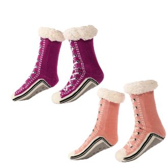 Generic Ultra-Thick Cute Slipper Home Socks, Cashmere Slipper Socks for Women, Soft Fuzzy Non Slip Warm Sleeping Slippers Sock (2PCS A, UK, Adult, Women, One 