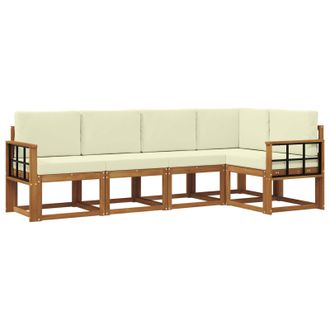 vidaXL Conjunto De Sof&aacute;s De Exterior Con Coj&iacute;n 5 Pcs Natural Y Crema Vidaxl