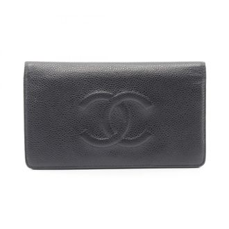 Chanel Black Grained Calfskin Long Wallet (Bi-Fold) (Pre-Owned)