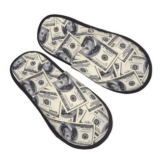 Generic Plush Slippers Funny American Dollar Money Furry Slipper Breathable Anti-Slide Slipper For Home Travel Bedroom L