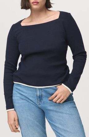 Mango Boat Neck Cotton T-Shirt in Navy at Nordstrom, Size X-Small