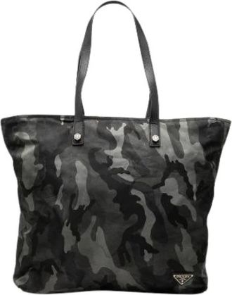 Prada Pre-owned Tote Bags, female, Gray, Size: ONE SIZE Pre-owned Printed Nylon Satchel