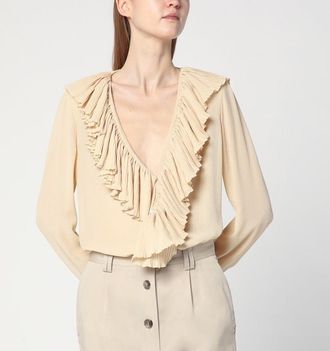Saint Laurent Beige ruffled blouse in silk