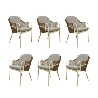 ED&Egrave;N JARD&Iacute; Pack 6 sillas rat&aacute;n de exterior color Blanco envejecido