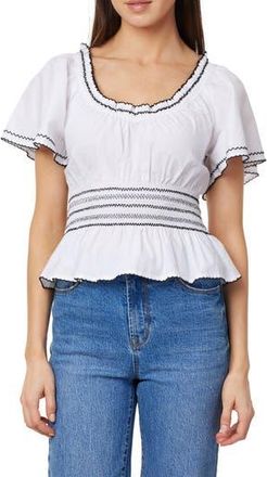 Kensie Embroidered Flutter Sleeve Peplum Top in Brght White at Nordstrom Rack, Size X-Large