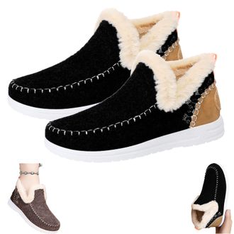 Generic Winter Snow Boots for Women, Non Slip Warm Trendy Slip On Ankle Booties, Cozy Fleece Lined Suede Slipper Boots for Outdoor Walking (black-3.5UK)