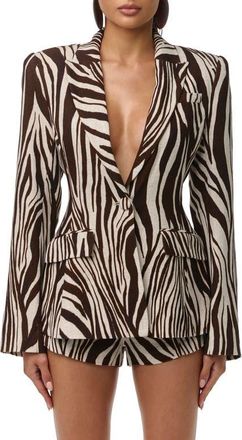 Naked Wardrobe Abstract Animal Print Power Shoulder Blazer in Wild Riviera at Nordstrom, Size X-Large