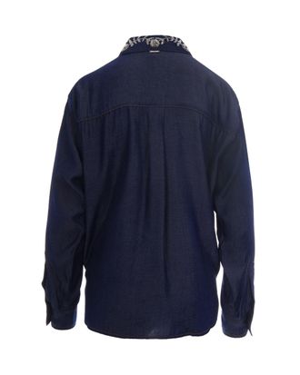 Liu Jo Womens Shirt With Removable Floral Collar, Chambray Blue Polyester