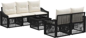 vidaXL Conjunto De Sof&aacute;s De Jard&iacute;n 6 Uds. Negro Rat&aacute;n Sint&eacute;tico Vidaxl