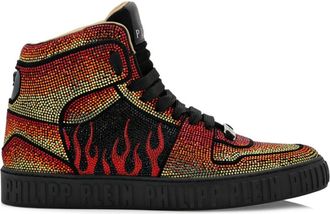 Philipp Plein hi-top crystal-embellished sneakers - men - Calf Leather/Thermoplastic Polyurethane (TPU)/Calf Leather/Synthetic Crystal - 39 - Black