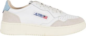 Autry White Medalist Low Light Blue Heel Leather Sneakers