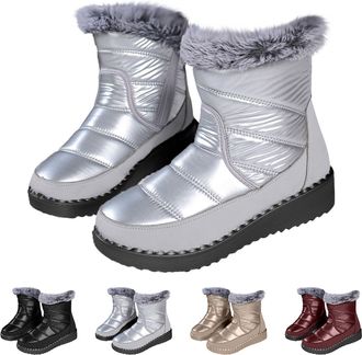 Generic Women High Top Boots with Side Zipper Winter Snow Boots Warm Comfortable Faux Fur Lined Booties Casual Slip on Shoes Thickened Insulated Waterproof Mi