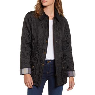 Barbour Beadnell Fleece Lined Quilted Jacket in Black/black at Nordstrom, Size 16 Us