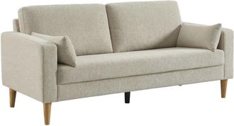 Sweeek Sof&aacute; de madera de hevea y tela chenilla, 3 plazas, beige