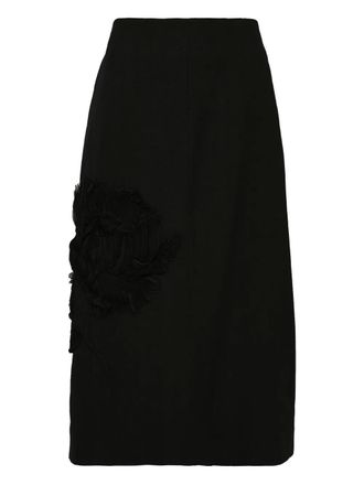 Jil Sander rose-applique midi skirt - women - Silk - 34 - Black