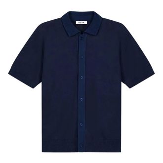 Olaf Hussein Linen Knitted Ss Polo - Heren - Polos - Blauw - XL - Katoen - Tops