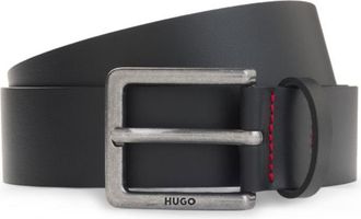 HUGO BOSS Smooth leather belt with engraved antique-silver buckle