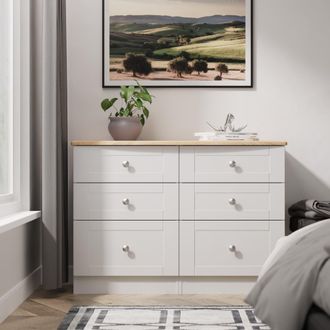 Welcome Furniture Tutbury Ready Assembled 6 Drawer Wide Chest in Grey Ash & Bardolino Oak - Welcome Furniture | TJ Hughes