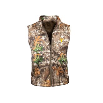 HOT SHOT Mens Camo Softshell Vest, Midweight Waterproof Fleece-Lined Outdoor Vest for Hunting, Fishing, Hiking, Camping, Realtree Edge, L