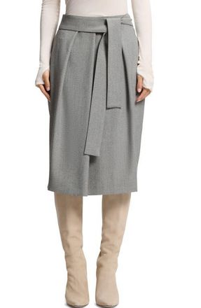 BOSS Vakava Tie Waist Skirt in Silver Grey Sharkskin at Nordstrom, Size 12