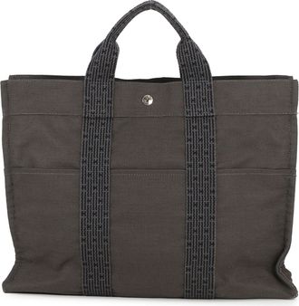 Herm&egrave;s Her Line Gray Canvas Handbag Tote Bag (Pre-Owned)