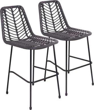Happy Garden Happy Garden - Lote De 2 Taburetes De Bar De Rat&aacute;n Sint&eacute;tico Negro Oka