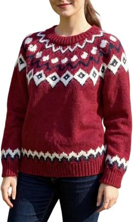 Generic Womens Sweaters - Fairisle Jumpers for Women UK Long Sleeves Icelandic Sweaters Soft Comfortable Nordic Jumpers Warm Fashion Crew Neck Chunky Casual P