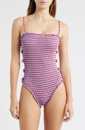 Damson Madder Betty Plaid One Piece Swimsuit in Blue/Red at Nordstrom, Size 4 Us