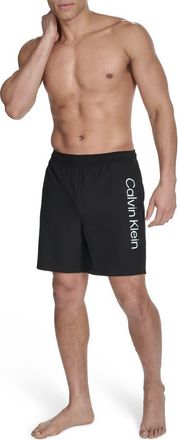 Calvin Klein Solid Stretch Volley Swim Shorts in Black at Nordstrom Rack, Size Xx-Large