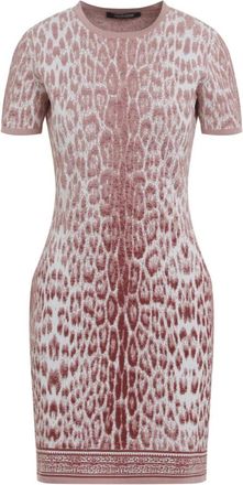 Roberto Cavalli Jaguar Print Midi Jurk - Dames - Korte kleedjes - Roze - M - Katoen - Kleedjes