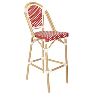 Oviala Silla alta de jard&iacute;n en aluminio y rat&aacute;n sint&eacute;tico blanco y rojo