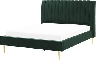 Beliani Cama Con Somier De Terciopelo Verde Esmeralda Dorado 140 X 200 Cm Marville