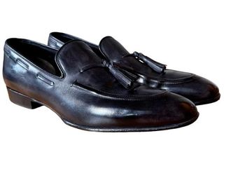 Tom Ford Black Leather Apron Tassel Loafers Size 44