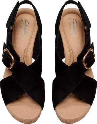 Clarks Giselle Dove Wedge Sandal Black 26177142 Womens
