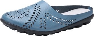 Generic 2026 Womens Summer Fashion Solid Color Leather Bottom Flat with Hollow Shoes Round Head Le Fu Lazy People Half Slippers (Sky Blue, 6.5)