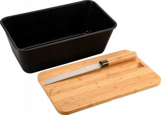 KESPER Panera Negra Con Tapa De Bamb&uacute; 35 X 20 Cm