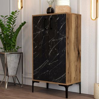 Dmora Zapatero Ngerulmud, Mueble Para 8 Pares, 3 Estantes, 2 Puertas, 60x35x111h Cm Nogal Marr&oacute;n