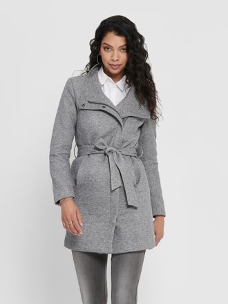 Only Kurzmantel ONLY ONLELLI LIGHT COAT CS OTW, Damen, Gr. L, light grau melange, Web, Obermaterial: 85% Polyester, 15% Baumwolle, unifarben, regular fit, 