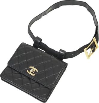 Chanel Pre-owned Leather chanel-bags - Dames - Vintage Heuptassen - Zwart - ONE Size - Vintage