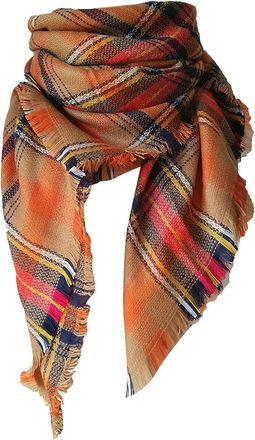 Generic Scarf Cold The States White Multicoloured Check Scarf Double Imitation Checkered Square For Men And Women Shawl Wolf Hat Orange One Size