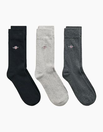GANT Mens GANT 3 PACK SHIELD SOCKS BLACK/LIGHT GREY/CHARCOAL - Black/Grey/Grey - Size: 9.5/10/10.5/11/9