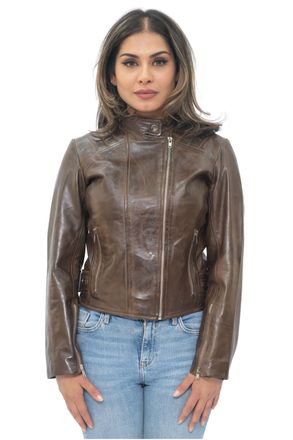 Infinity Leather Womens Biker Jacket-Celaya - Brown - Size 20 UK